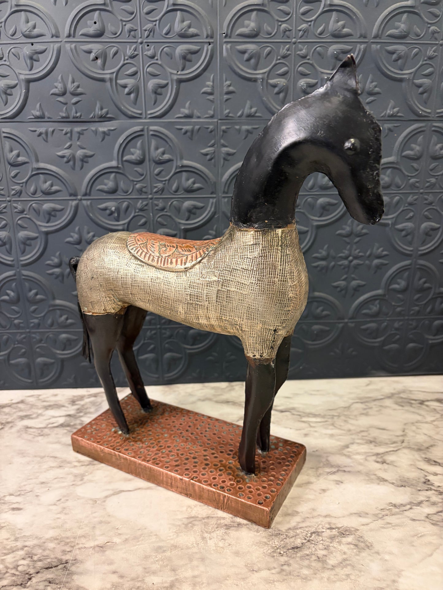 Brutalist Asian Metal Horse Statue
