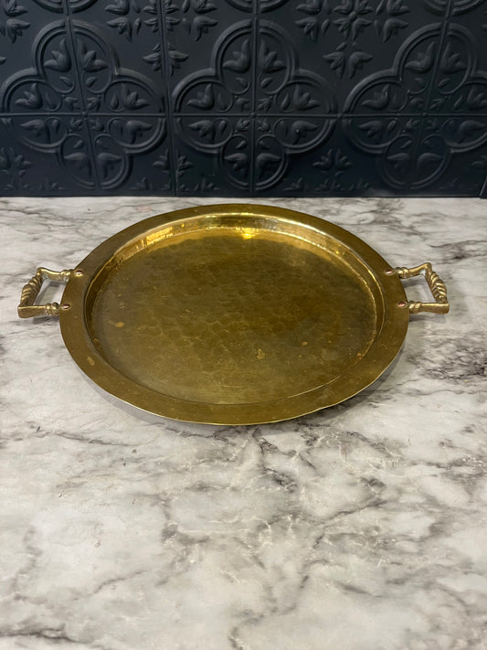 Round Dimpled Brass Platter with Handles