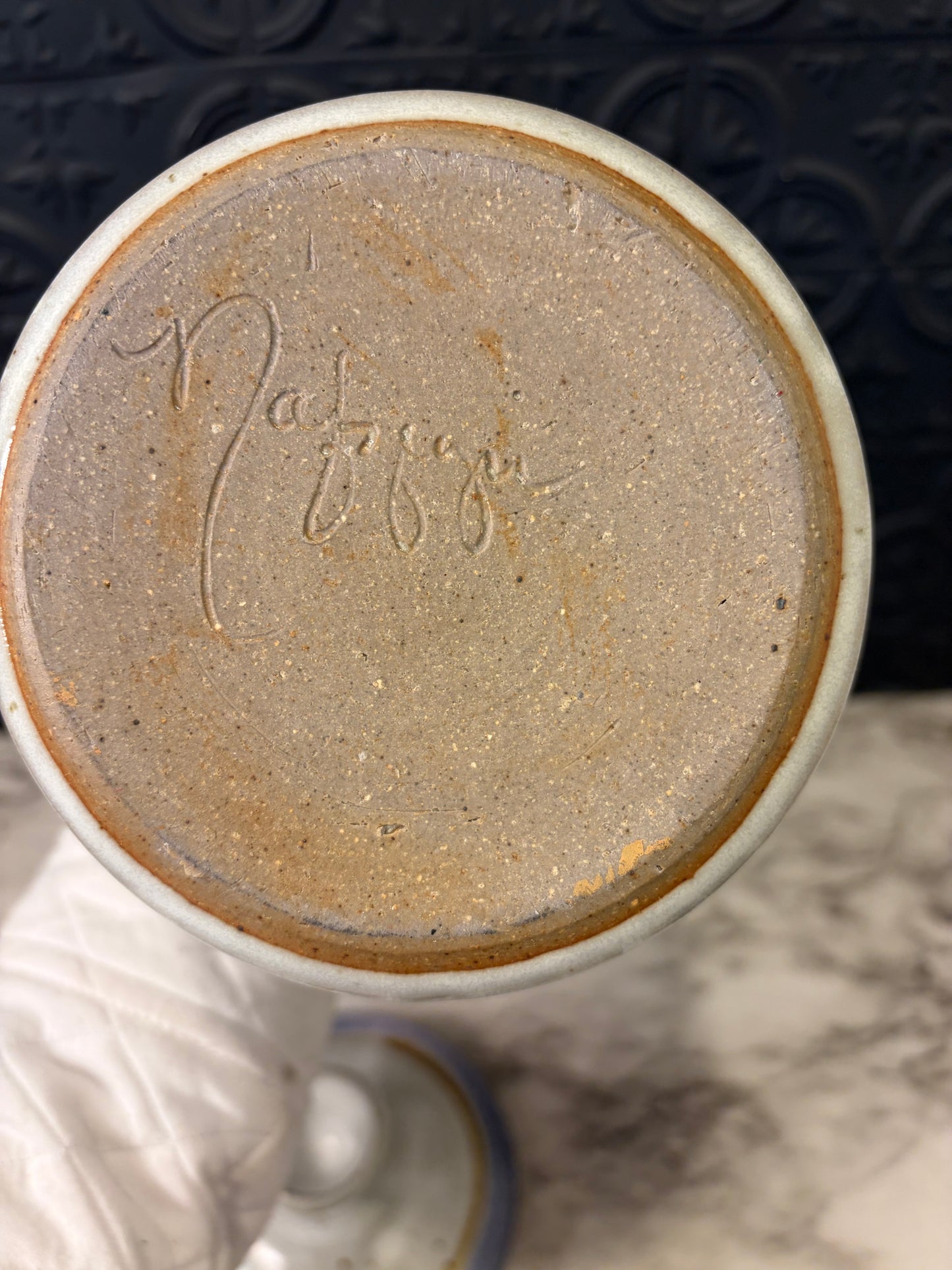 Grey and Purple Pottery Canister with Lid