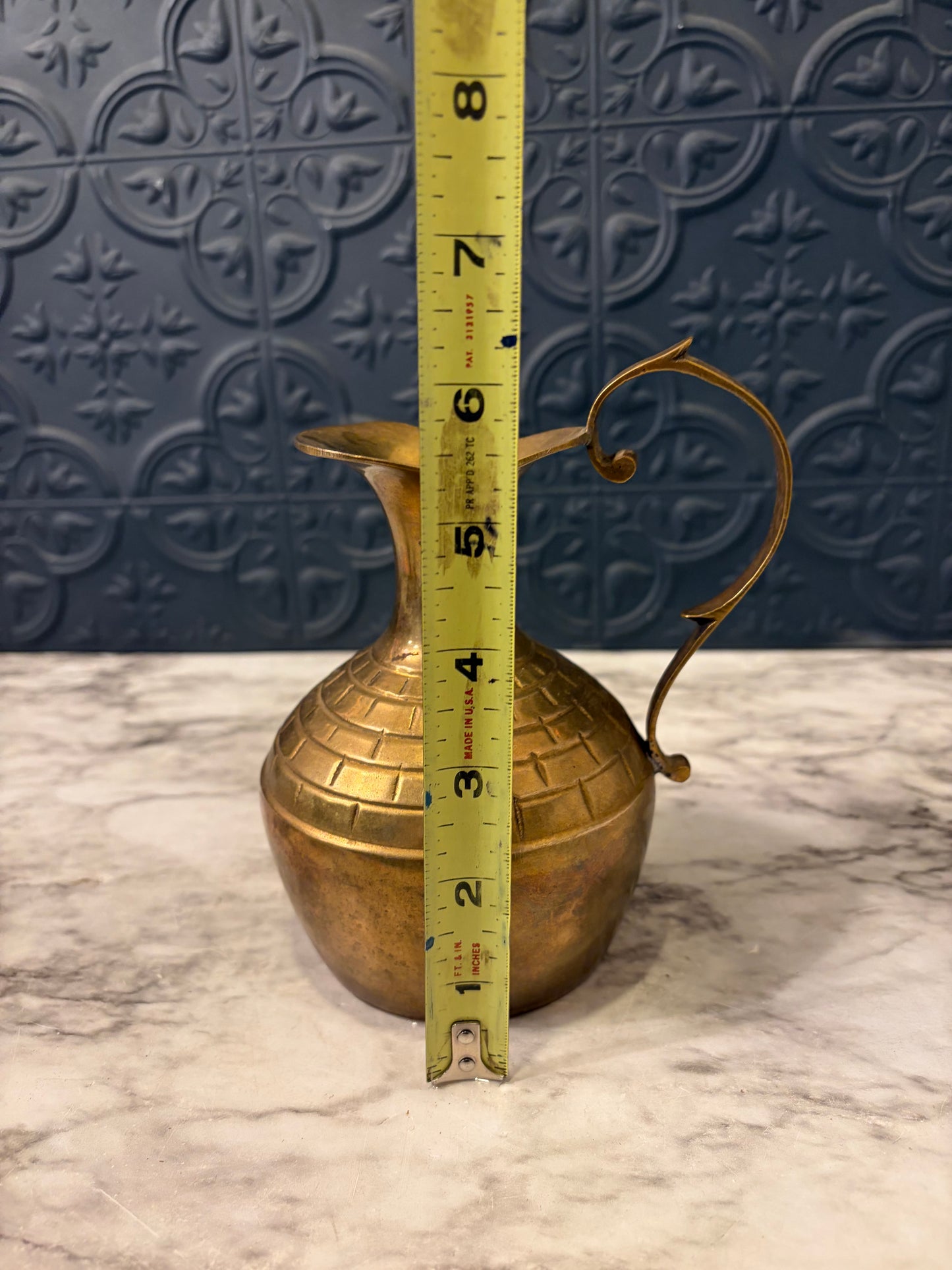 6" Brass Pitcher With Brick Pattern