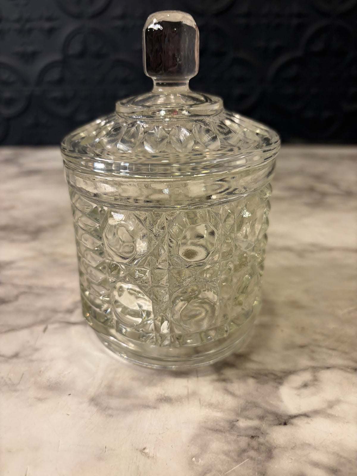 Button and Cane Clear Glass Jar