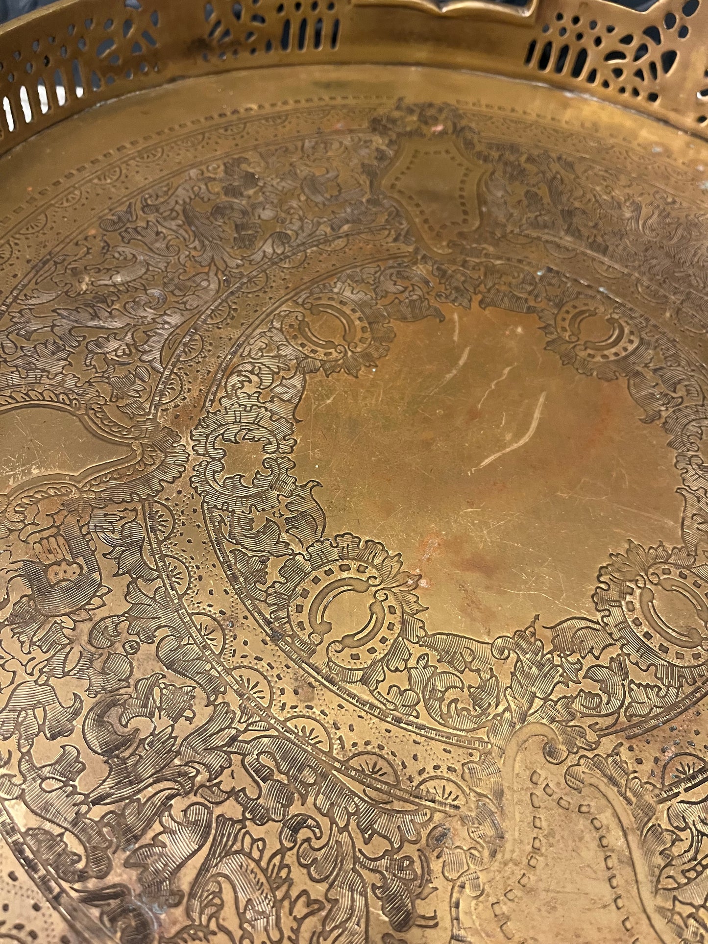 Large Brass Footed Etched Tray