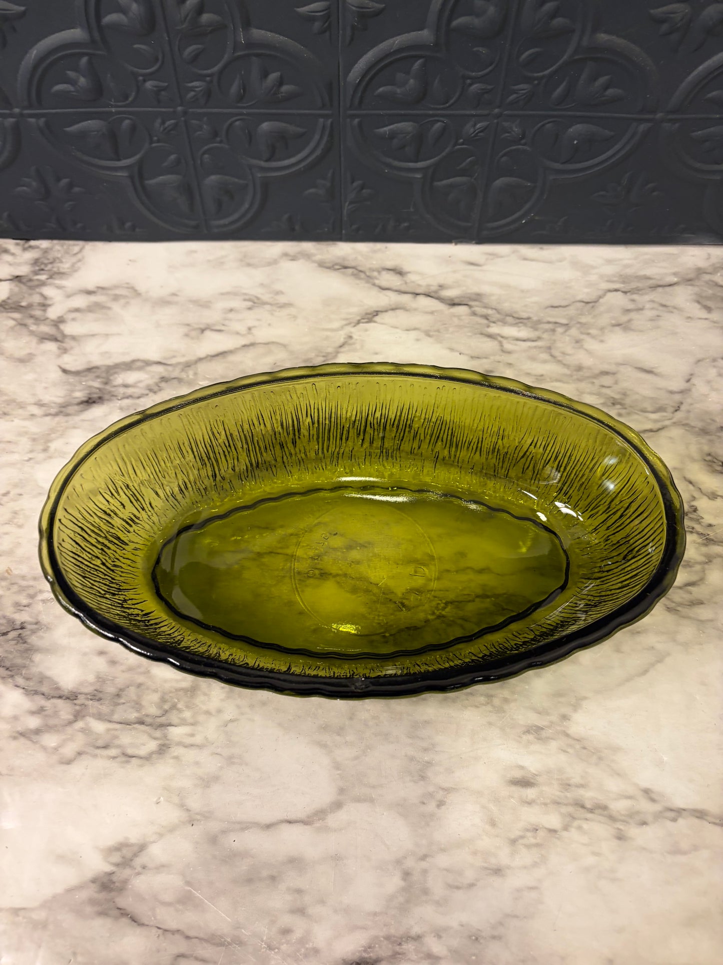 FTD Avacado Green Glass Oval Bowl