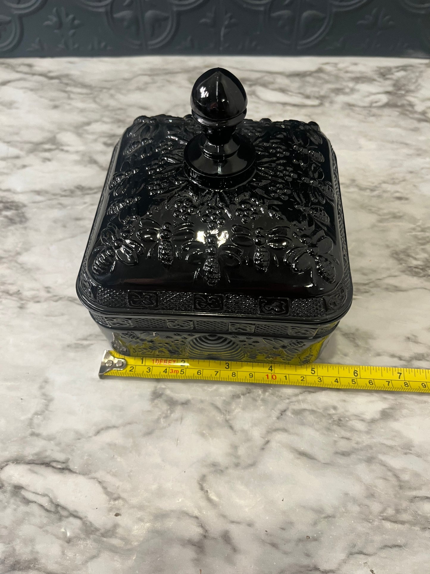 Tiara Black Onyx Honey Bee Hive Footed Candy Jar