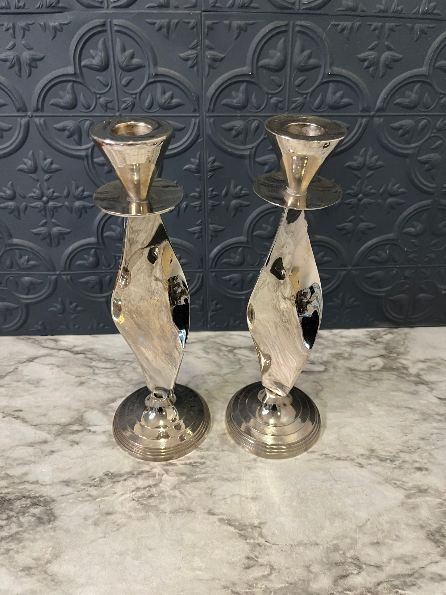 Silver Plated spiral candlestick pair