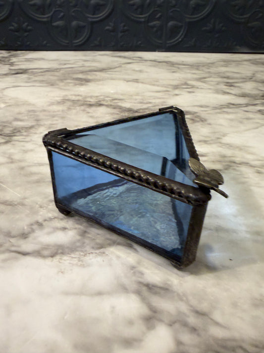 Triangle Blue Glass Trinket Box