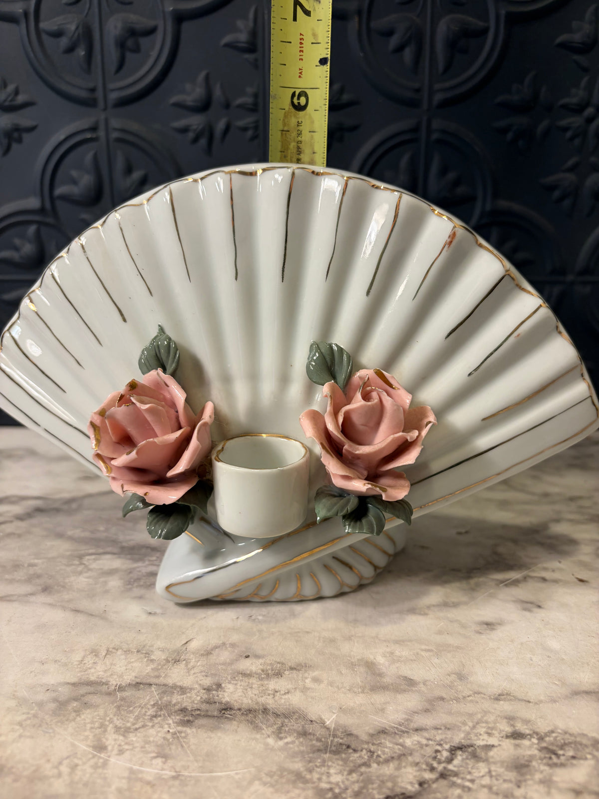 Porcelain Fan Wall Sconce with Roses