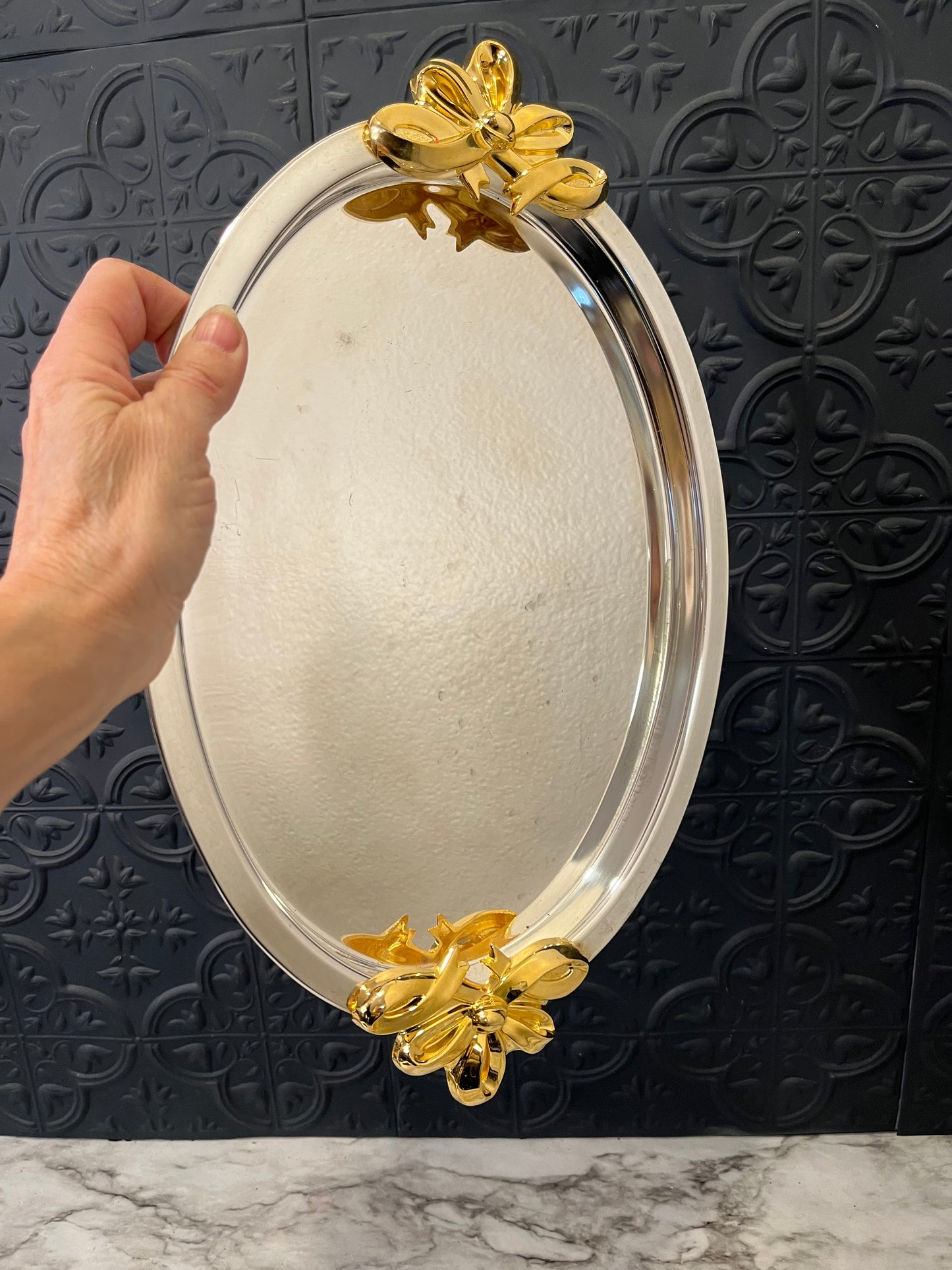 Oval Tray with gold Bow handles