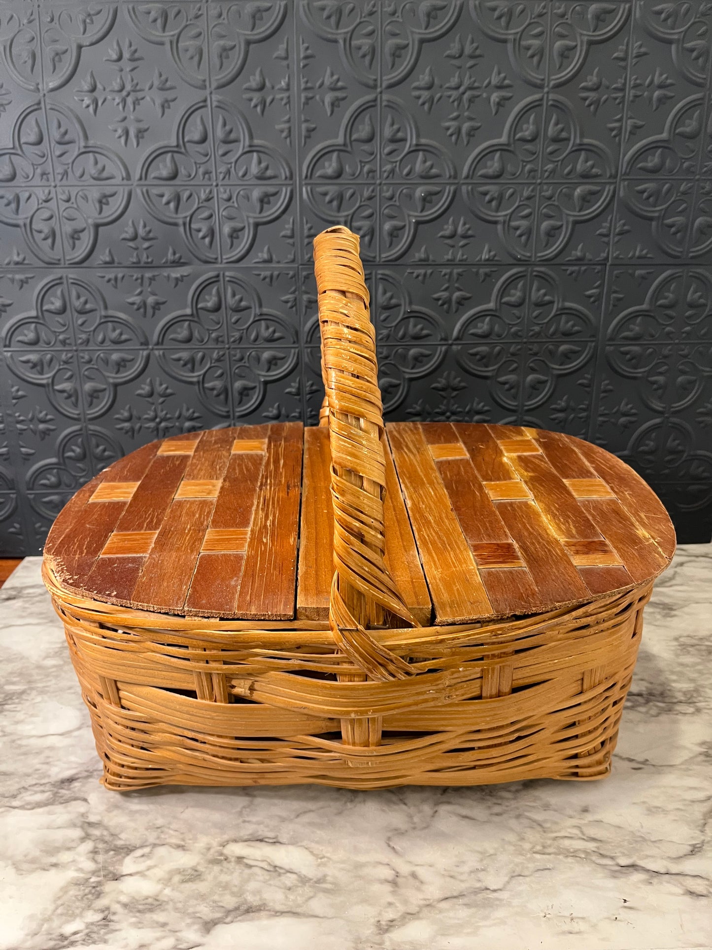 Woven Vintage Picnic Basket AS IS