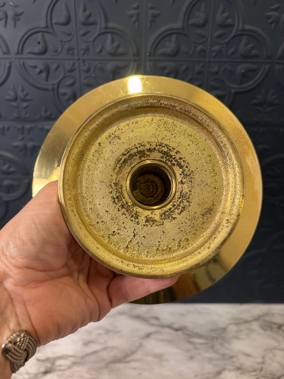 7" Brass Pillar Holder 3.75" H