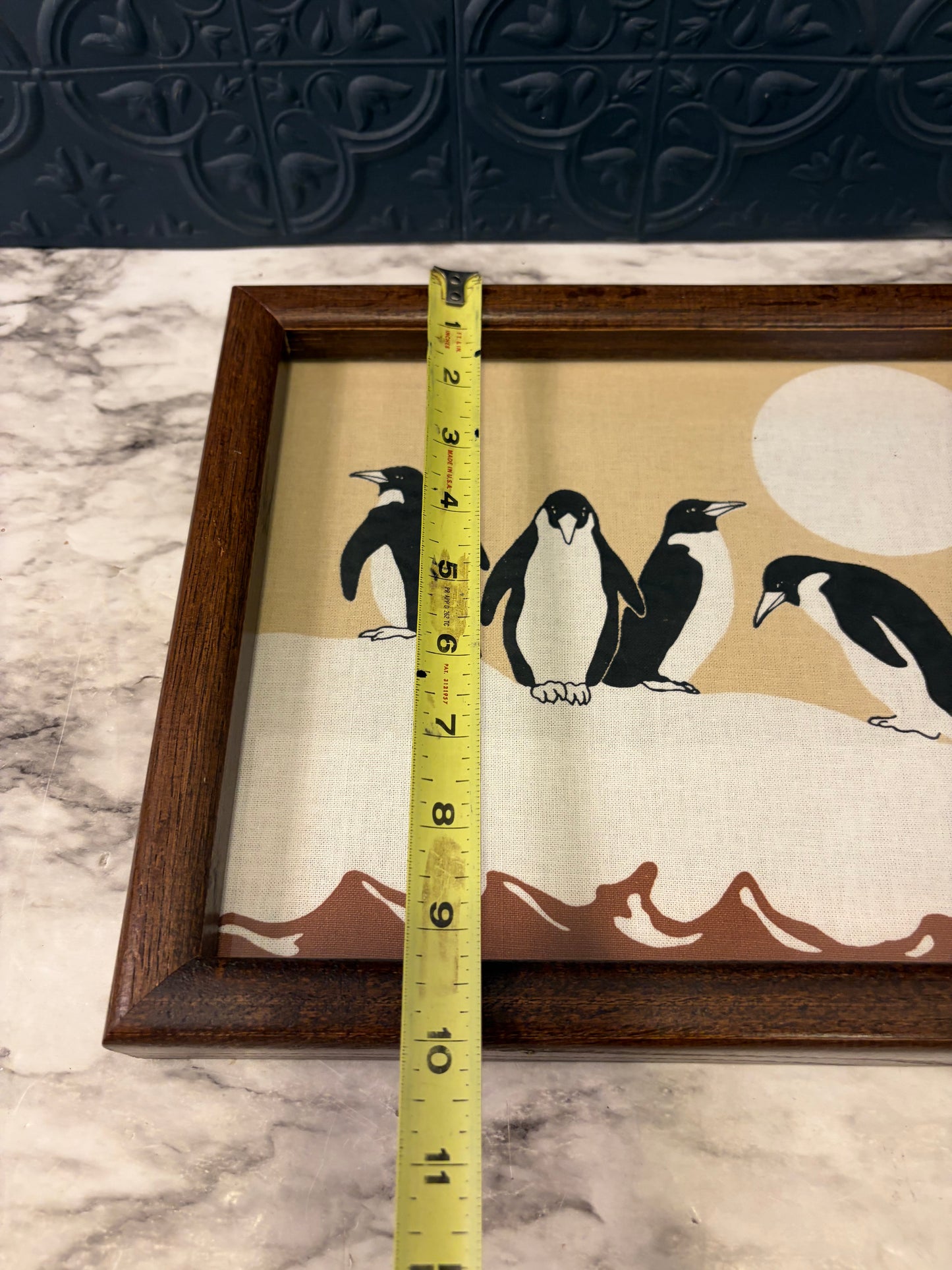 Screen Print of  Penguins on Fabric Framed