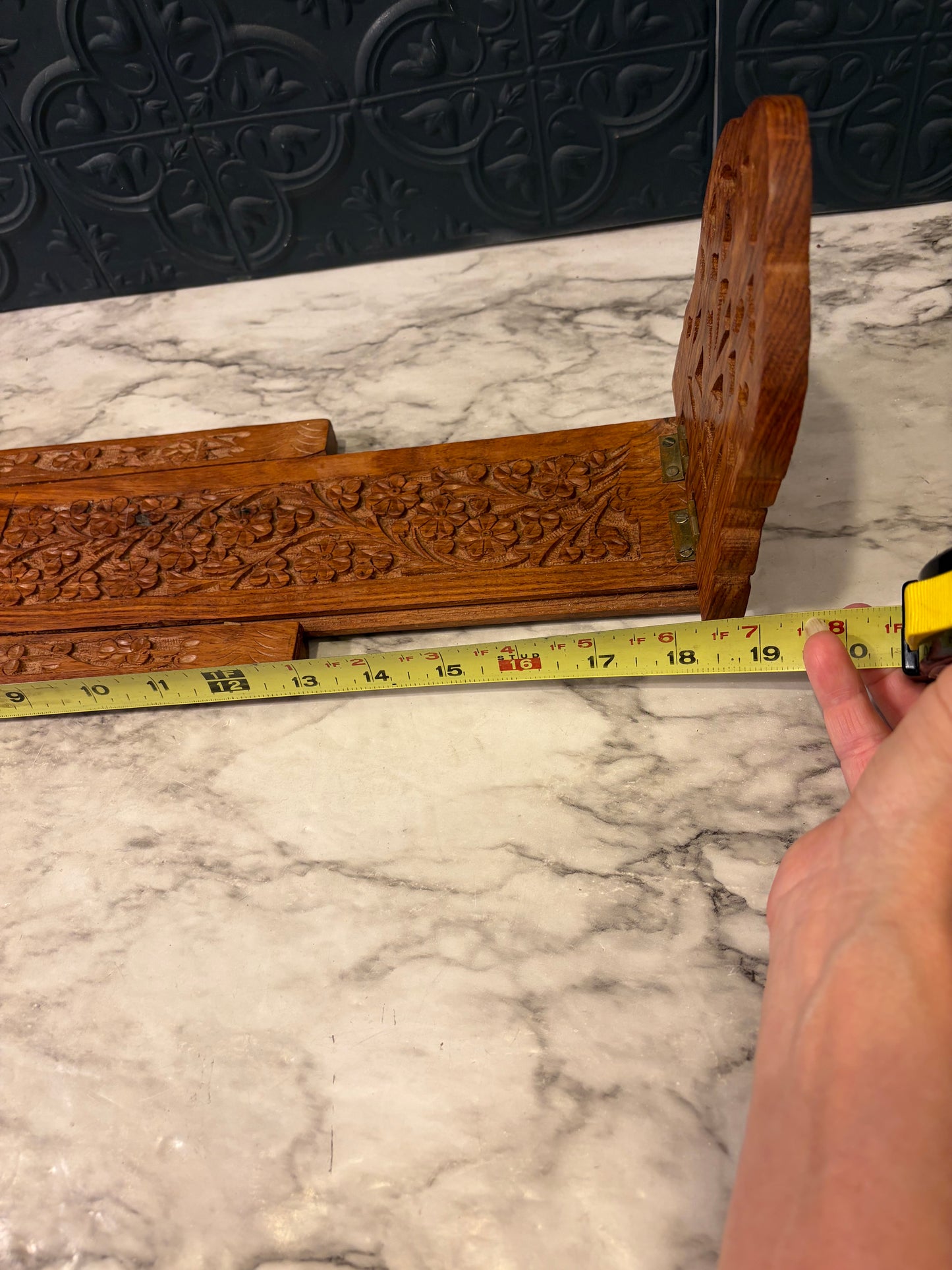 13"-19" Carved Wood Expandable Bookends
