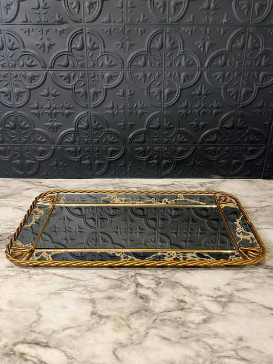 Smoke Mirror and Gold Rope Tray