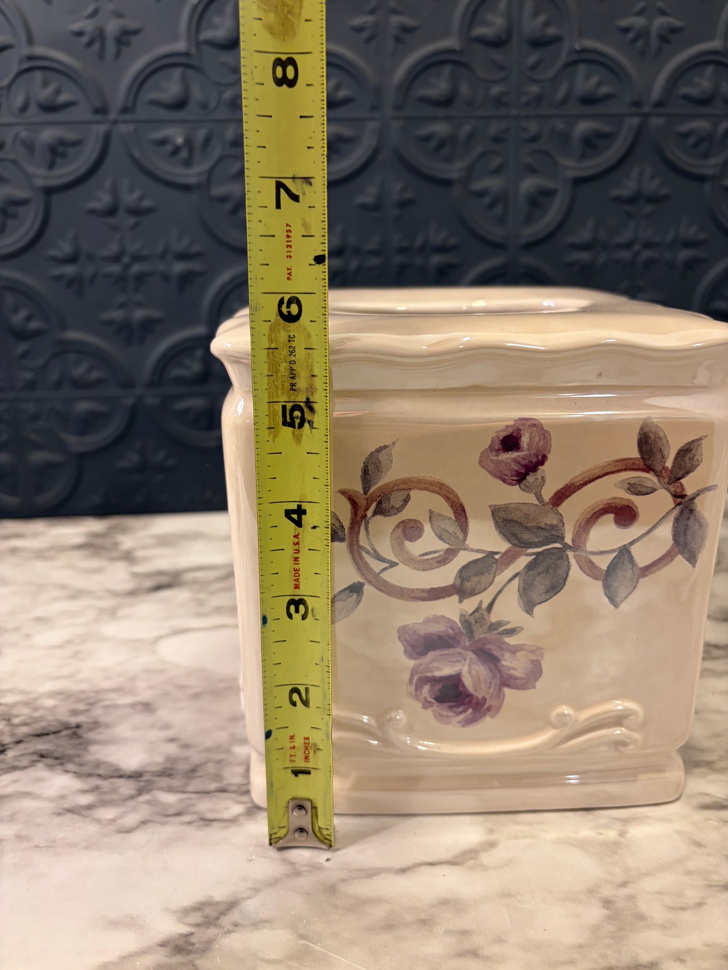 Cream and Purple Floral Tissue Box Holder