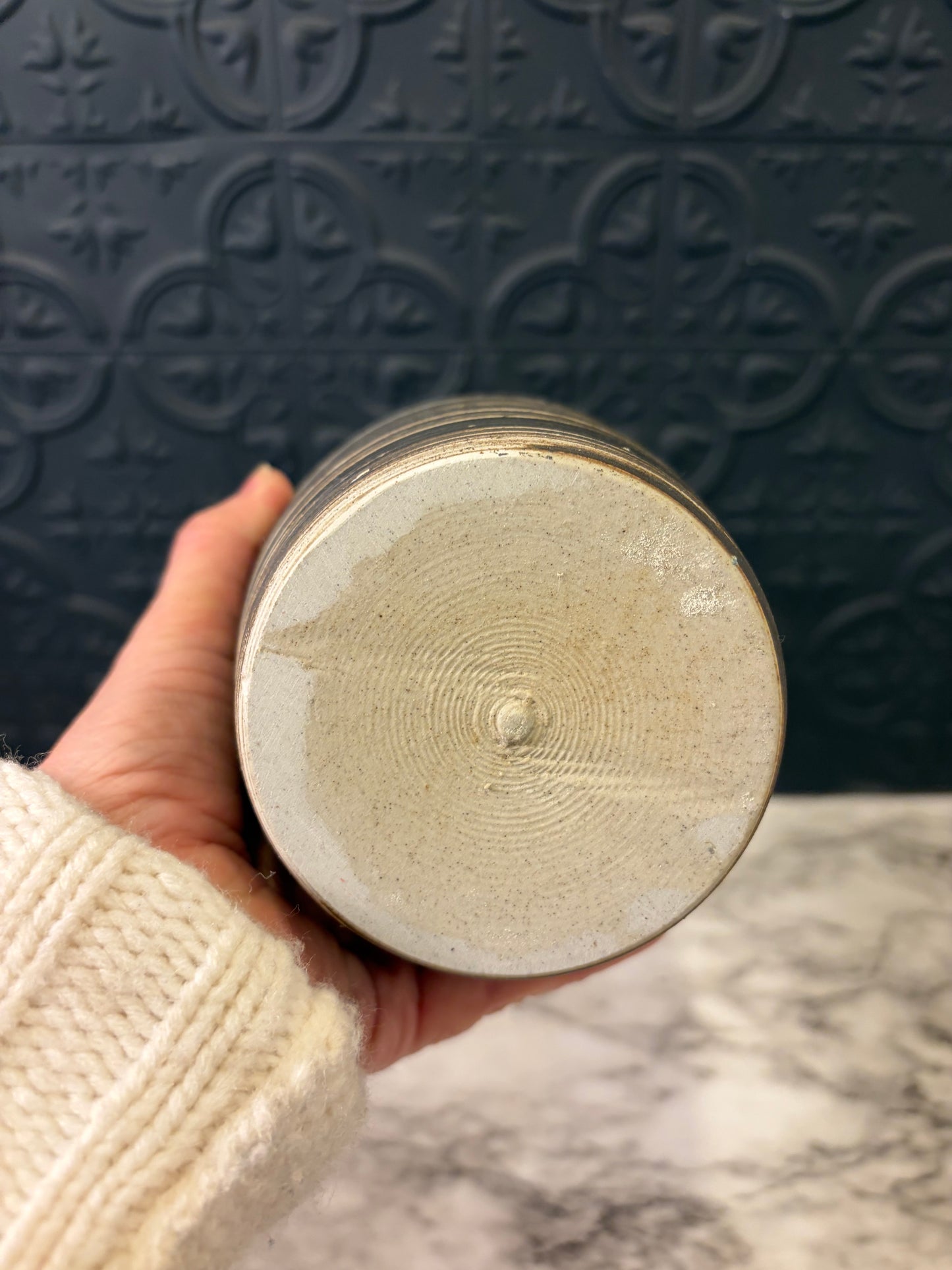 Brown and White Striated Vase