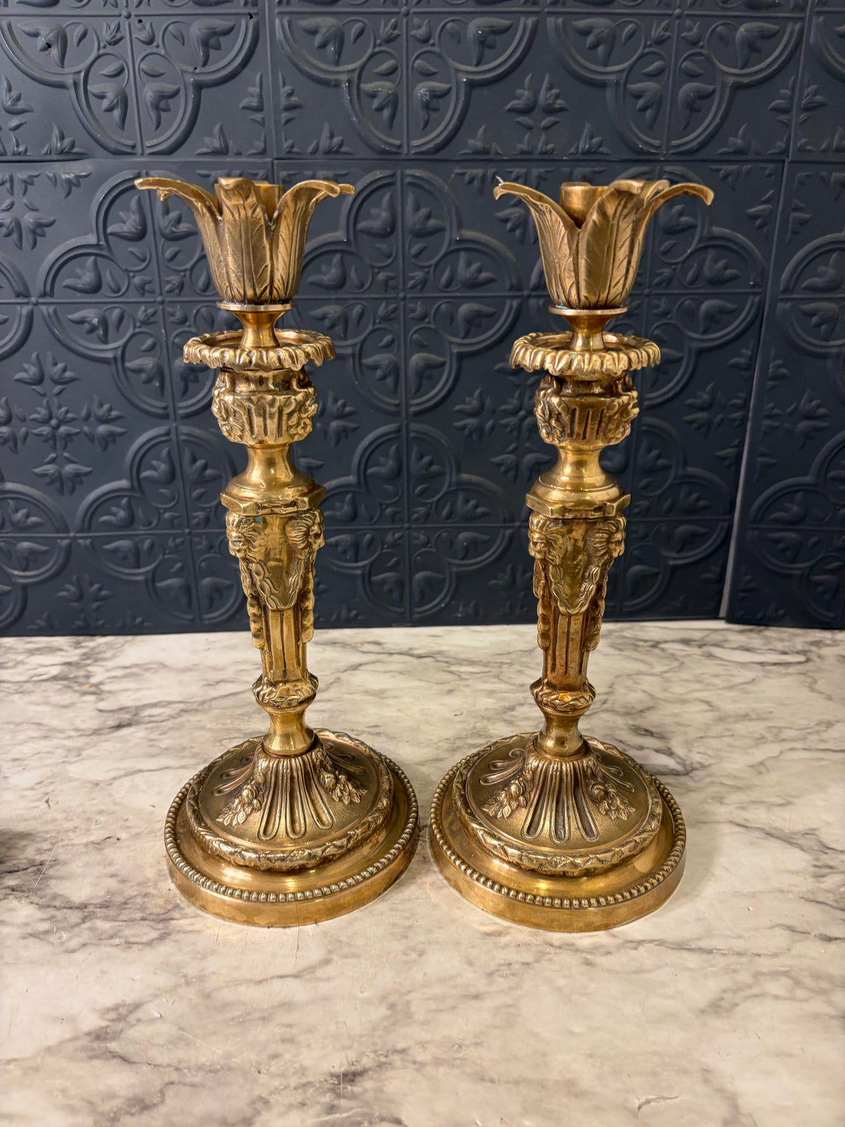 Castillian Ornate Brass Candle Holders set of 2