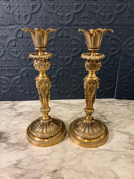Castillian Ornate Brass Candle Holders set of 2
