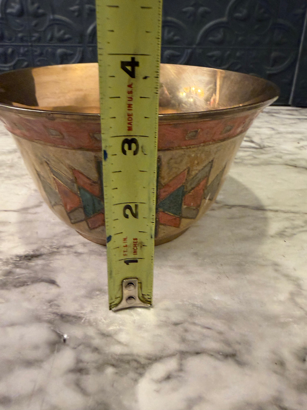 Brass Bowl with Enamel Southwest pattern