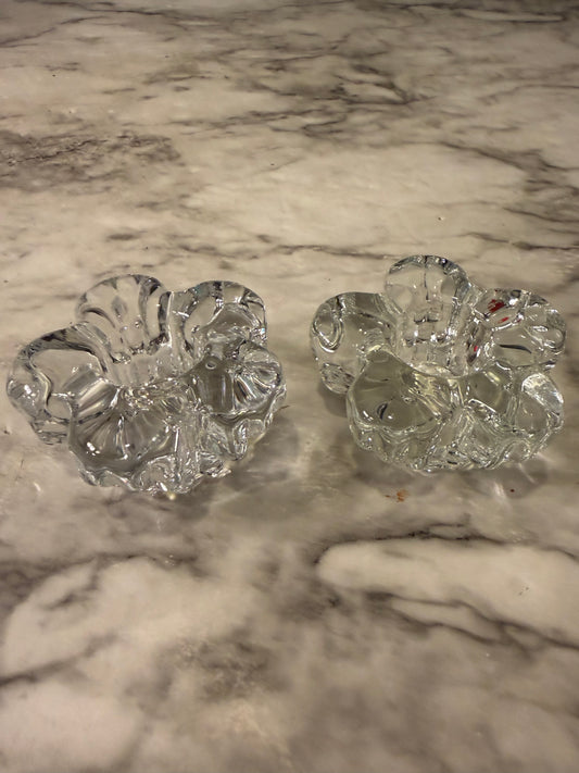 Glass Flower Candle HOlder Set of 2