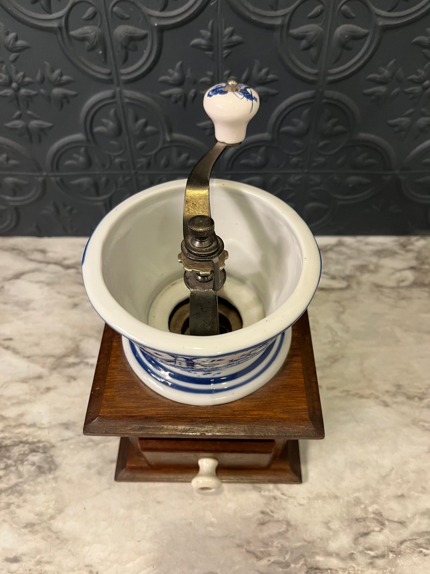 Mr Dudley Coffee Grinder with Blue and White
