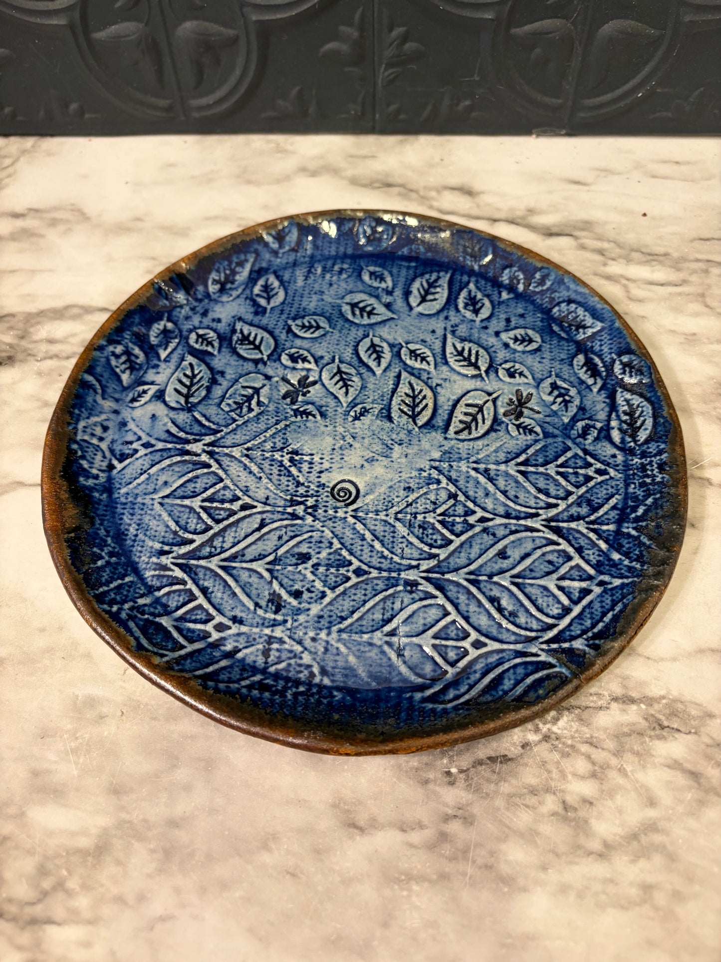 Blue Imprinted Pottery Plate 7"
