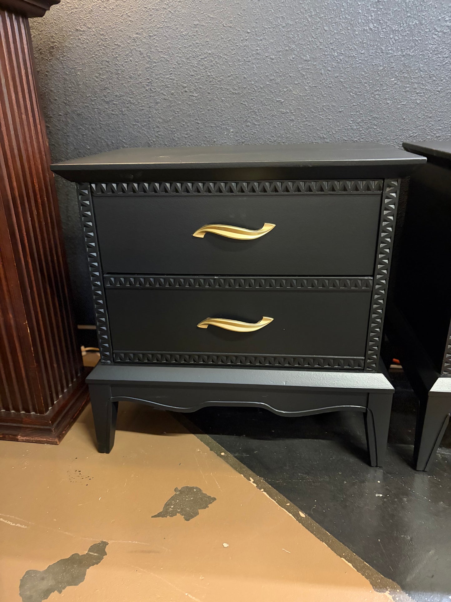Mid Century Style Night Stands Painted Black Set of 2