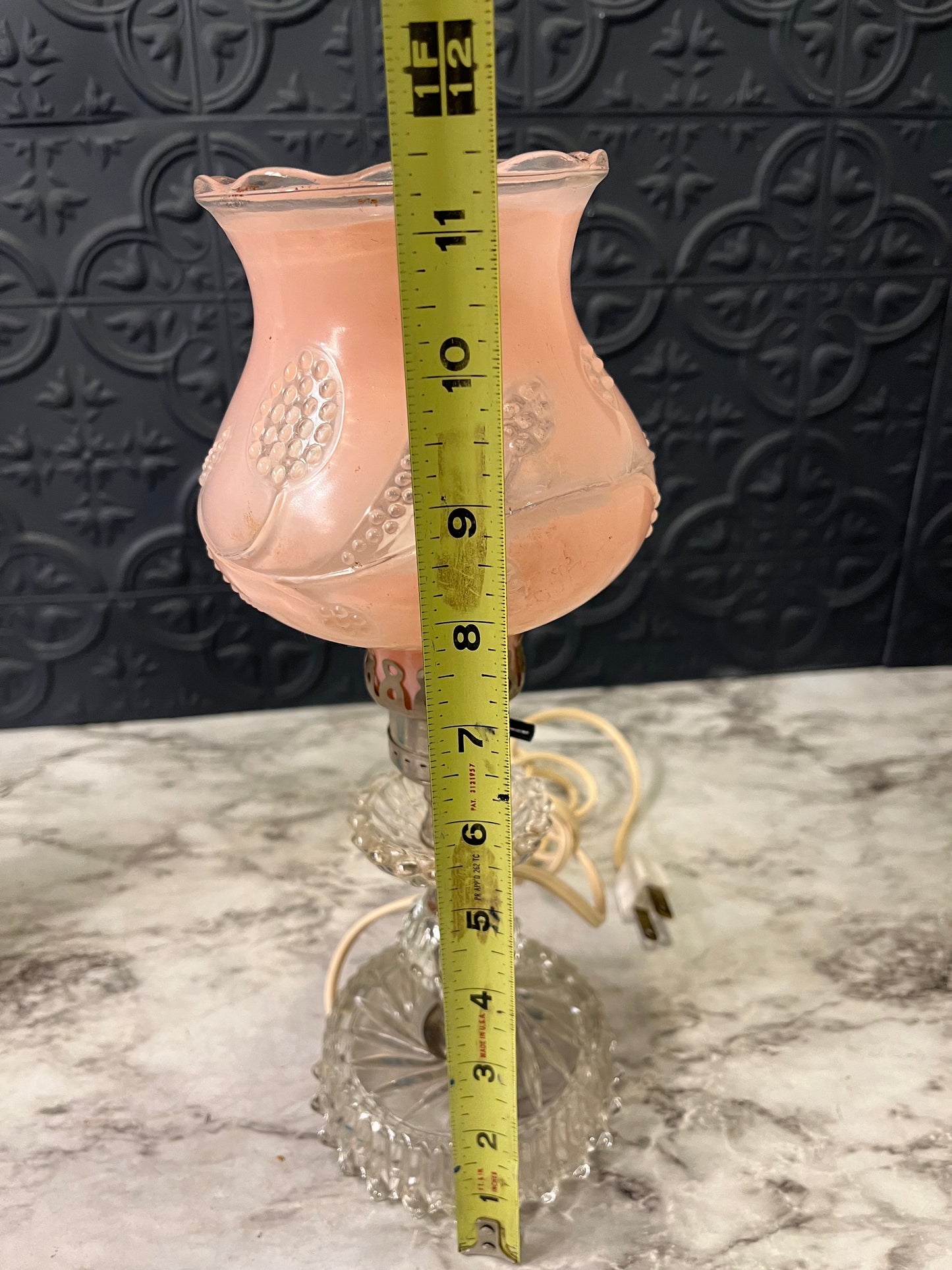 Crystal and Pink Hurricane Lamp