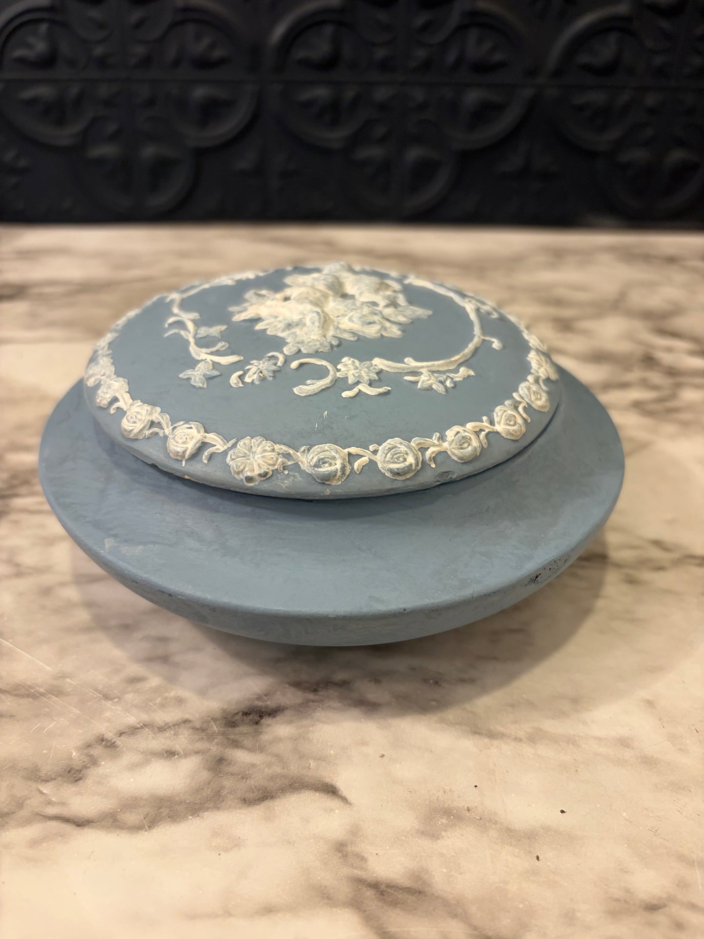 Round Blue Wedgewood Inspired Trinket Box