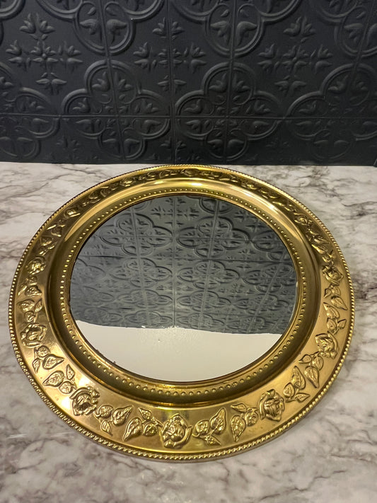 Round Embossed Brass Mirror