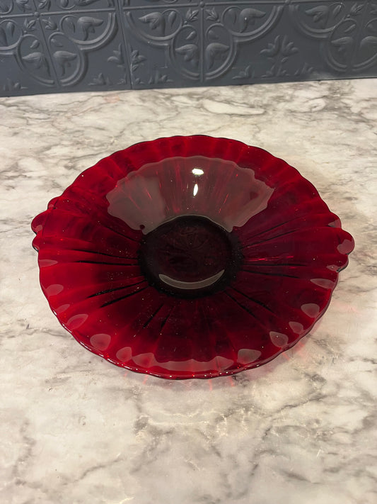 Red Glass Anchor Hocking Shallow bowl