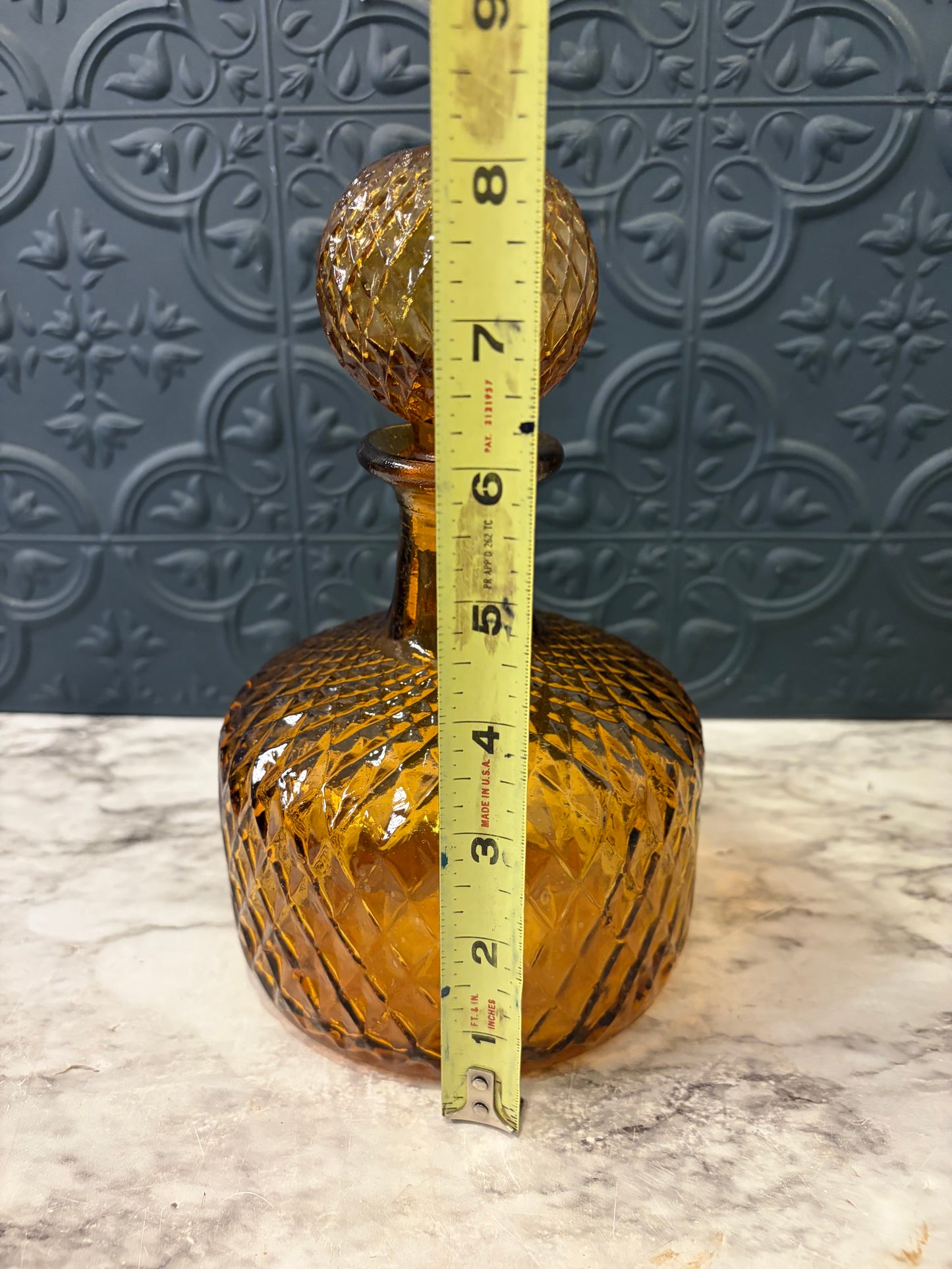 Amber Glass Diamond Cut Empoli Decanter