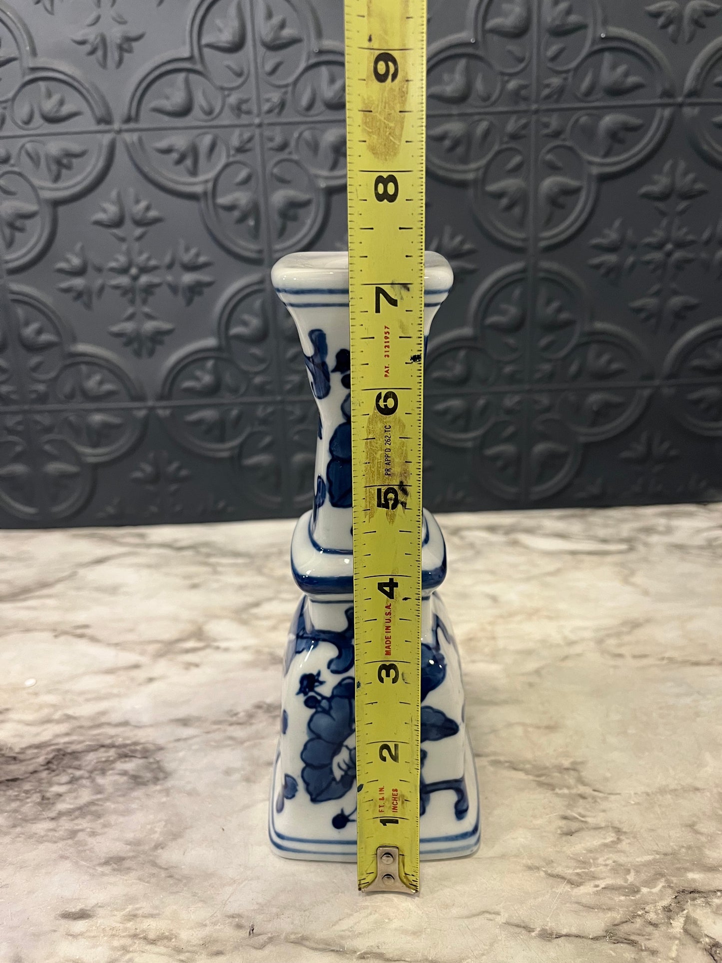 Silverstri Blue and White Candle Holder 7"