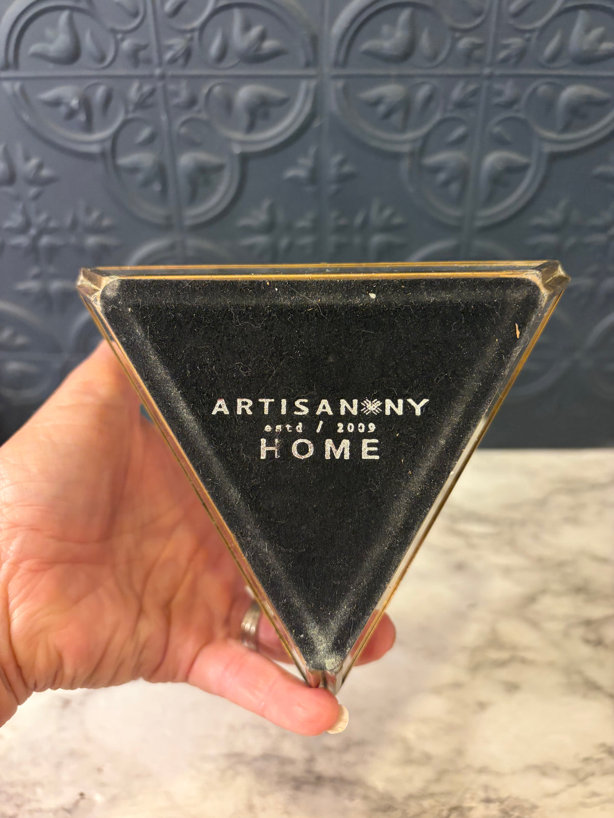 Brass and Glass Geometric Glass Pyramid