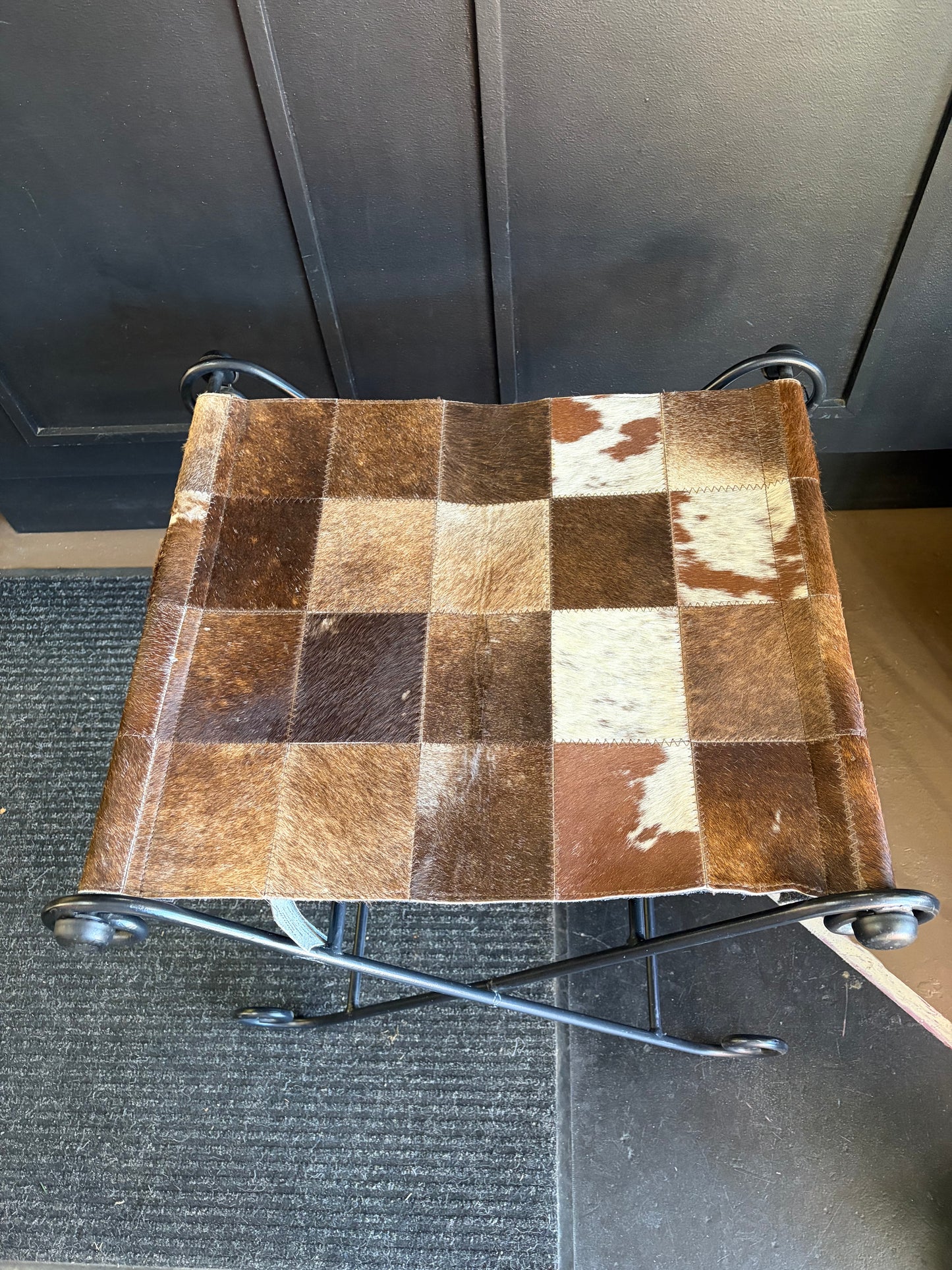 Cowhide Sling Stool with Metal Legs