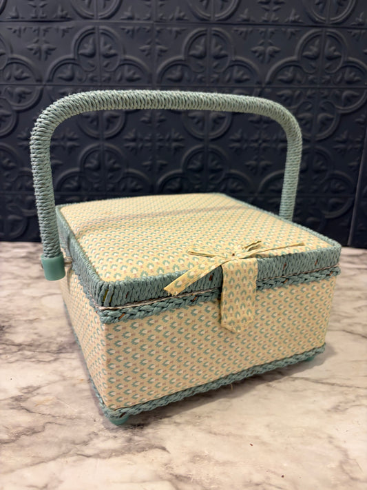 Cream and Blue Square Sewing Box