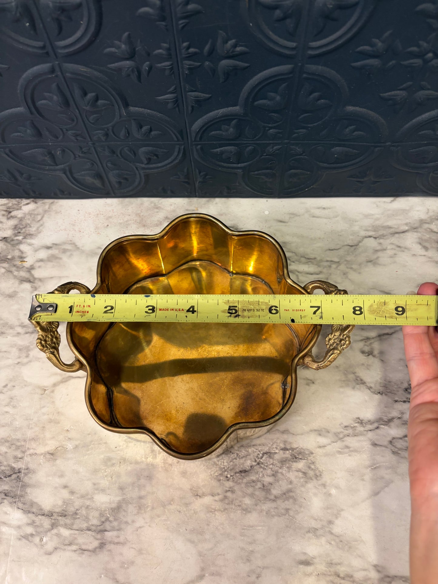 Brass Scallopped Pot with Handles Sm.