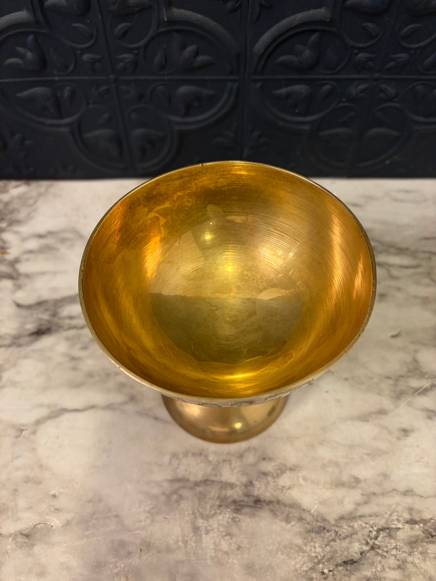 Brass Pedestal Etched Bowl Small