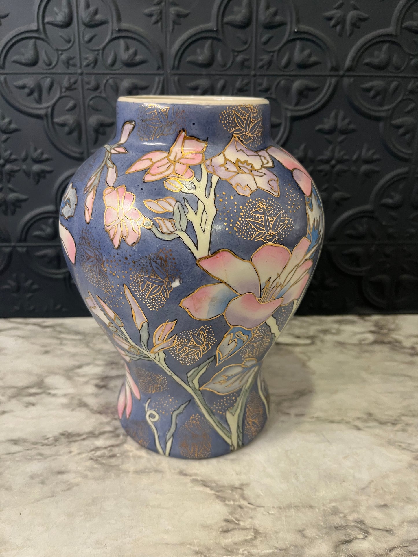 Blue and Pink Hand Painted Ginger Jar