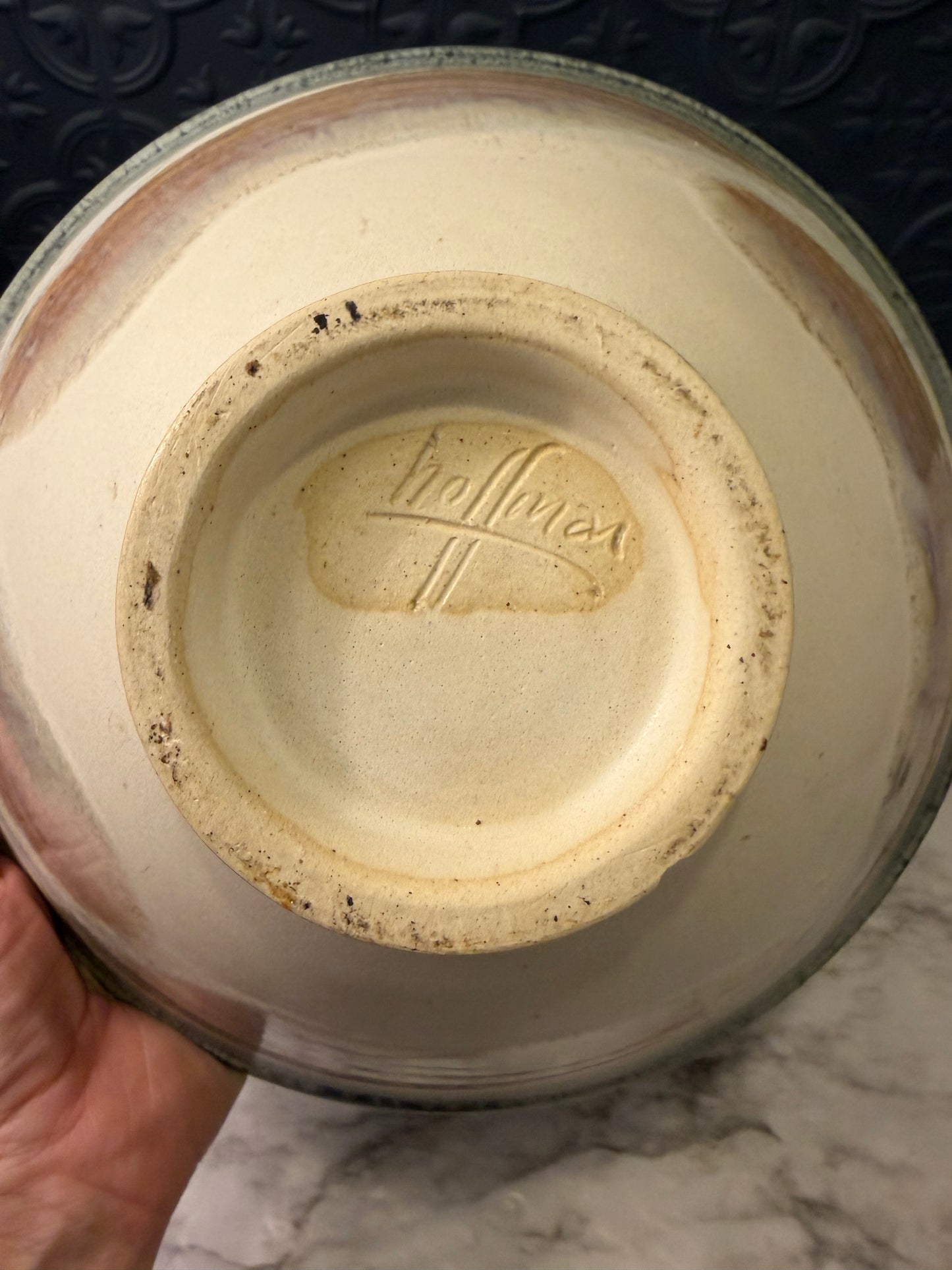 Hoffman Pottery Bowl Greenish Blue inside