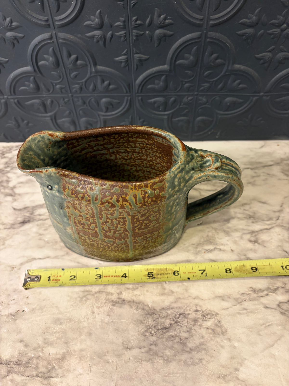 Blue and Brown Glazed Pottery Pitcher