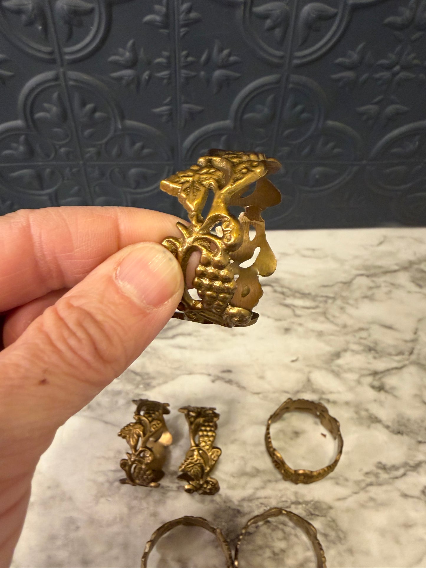 Vintage Grape Leaf Napkin Ring set of 6