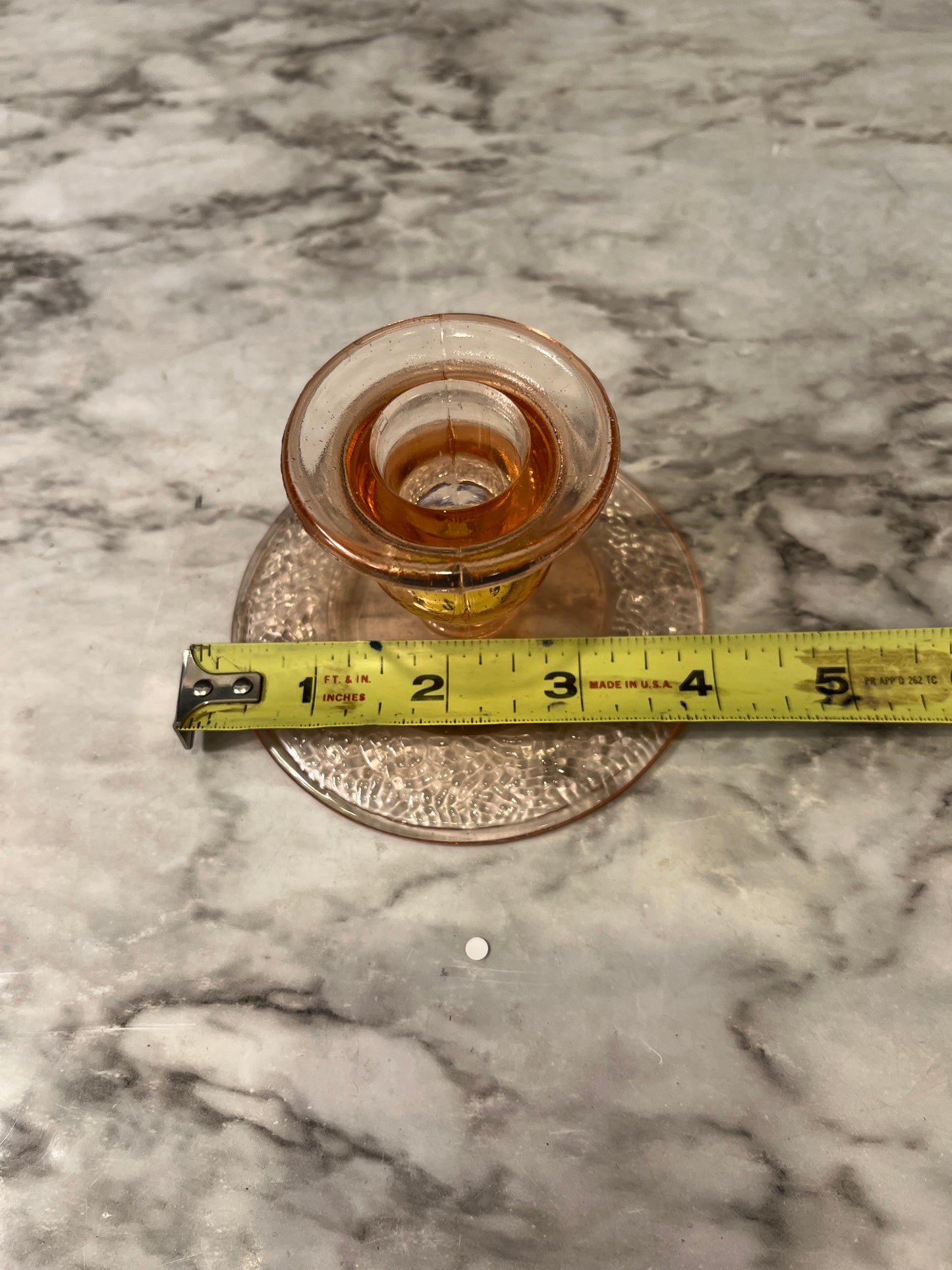 Pink Depression Glass Candle Holder with 4" Round Base