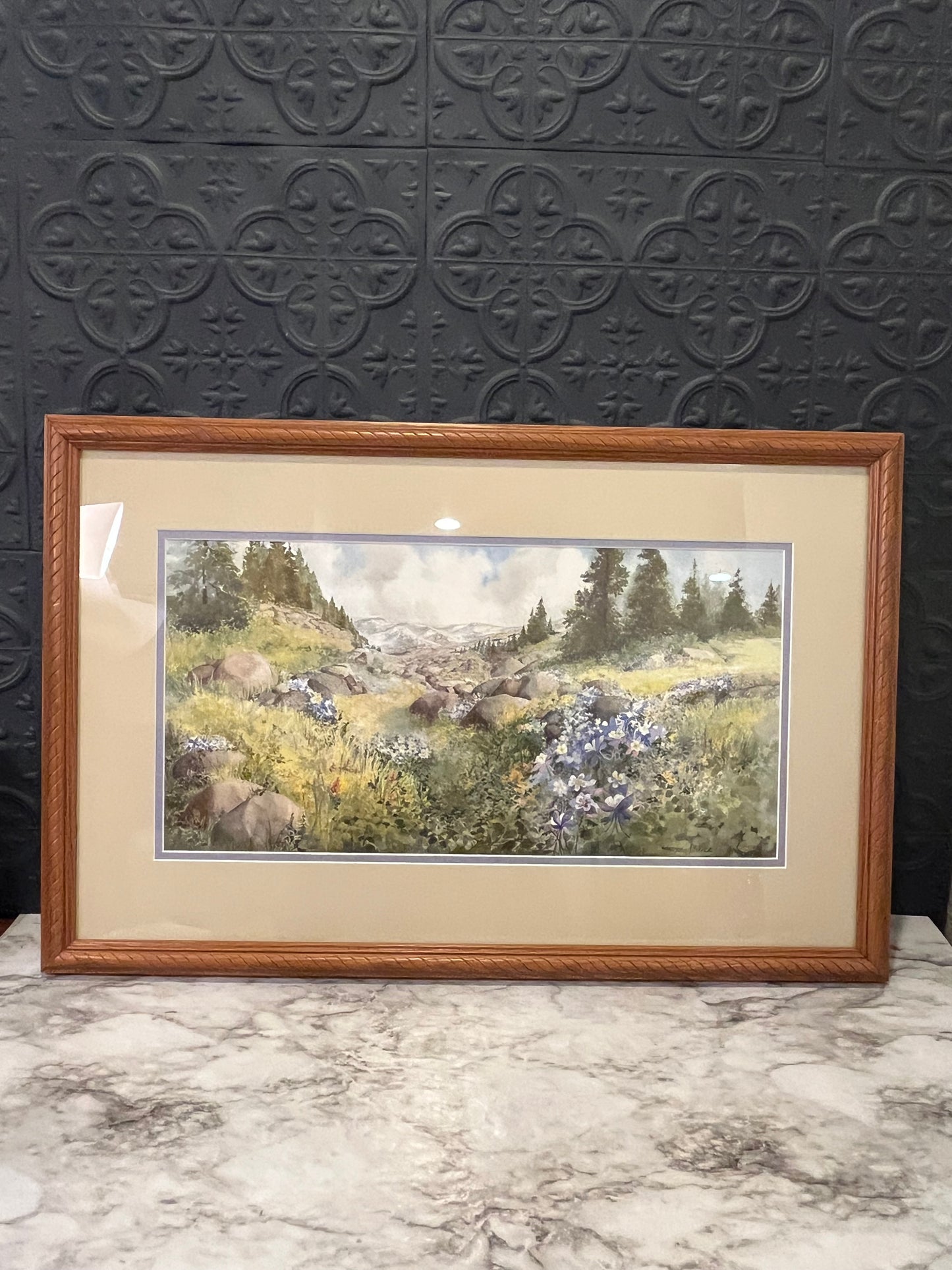 Framed Watercolor of Mountain Wildflowers