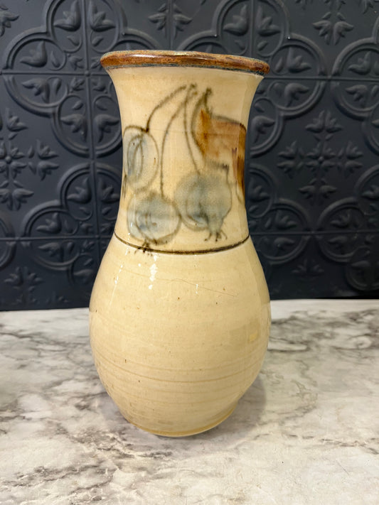Light Yellow Pottery Vase with Blueberries