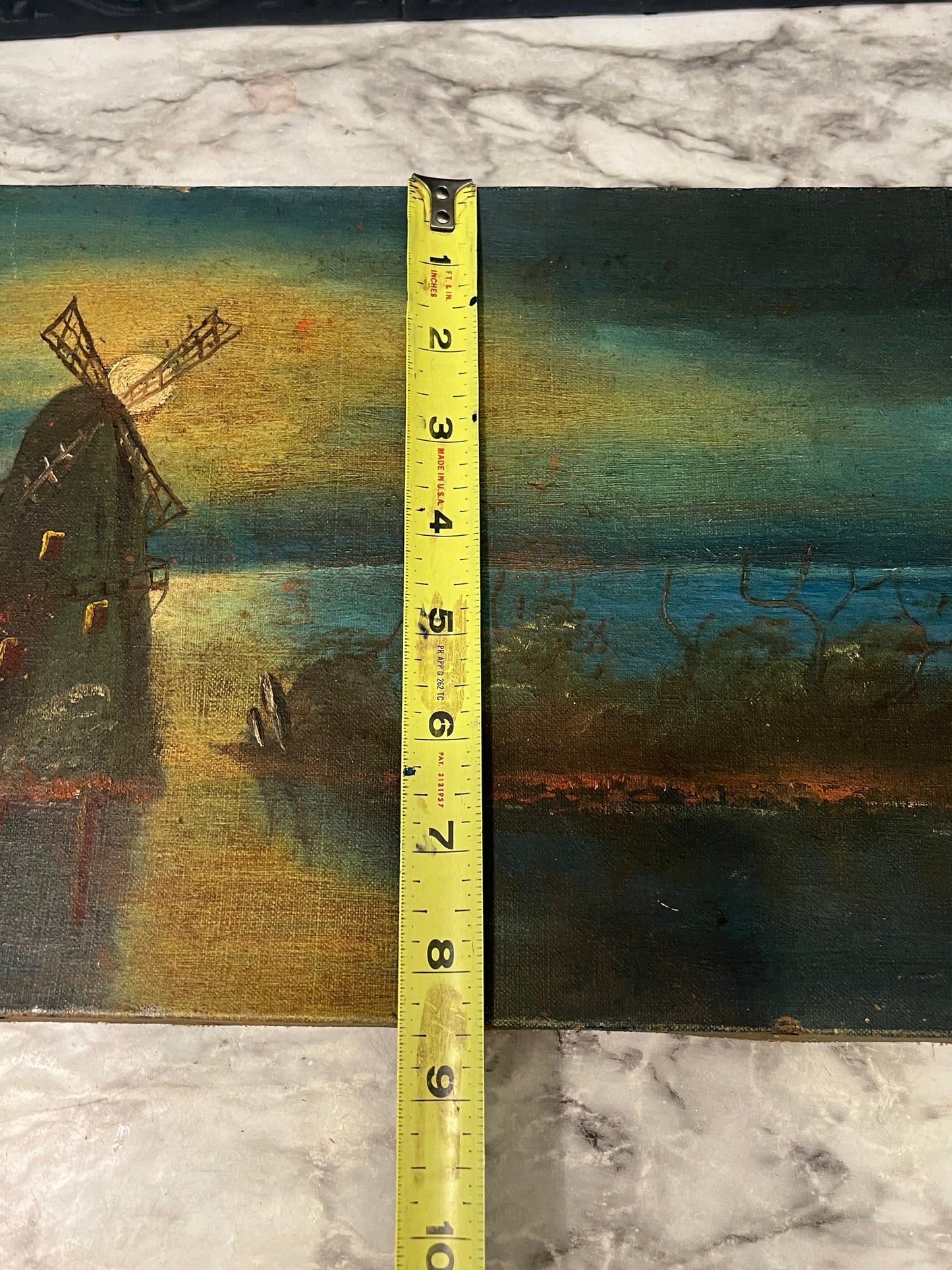 Antique Oil Painting of Windmill Unframed