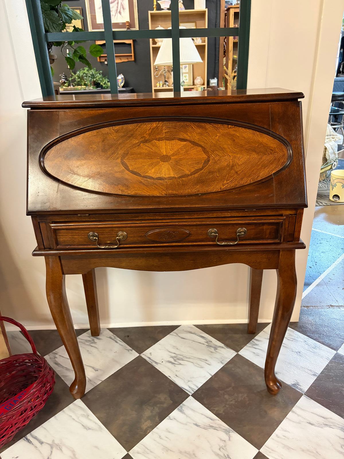 Drop Shelf Secretary Desk with Wood Inlay