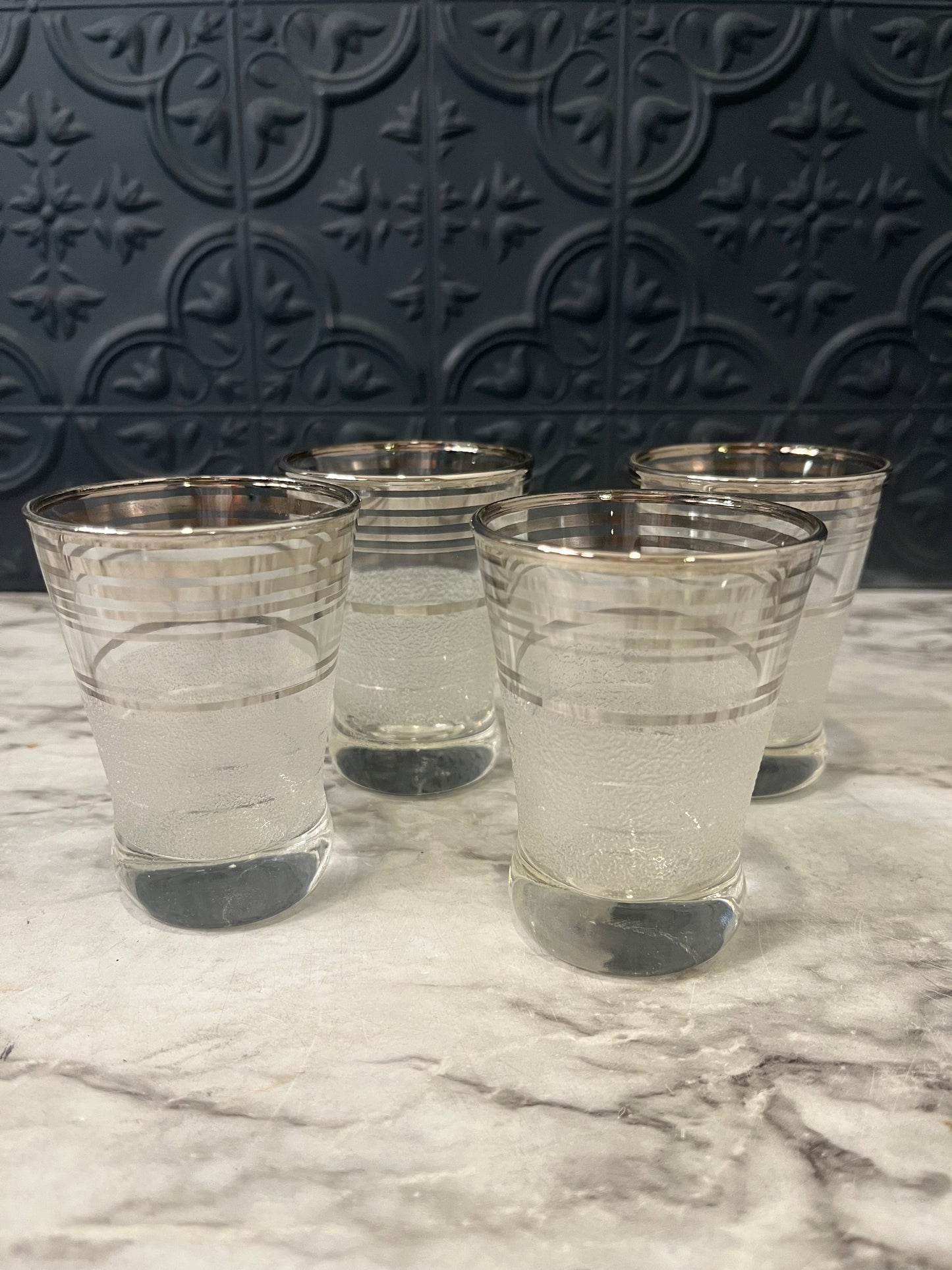 4 MCM Frosted  Shot Glasses West Virginia Glass Co