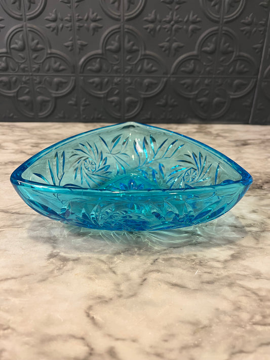 Hazel Atlas Blue Glass Triangle Dish
