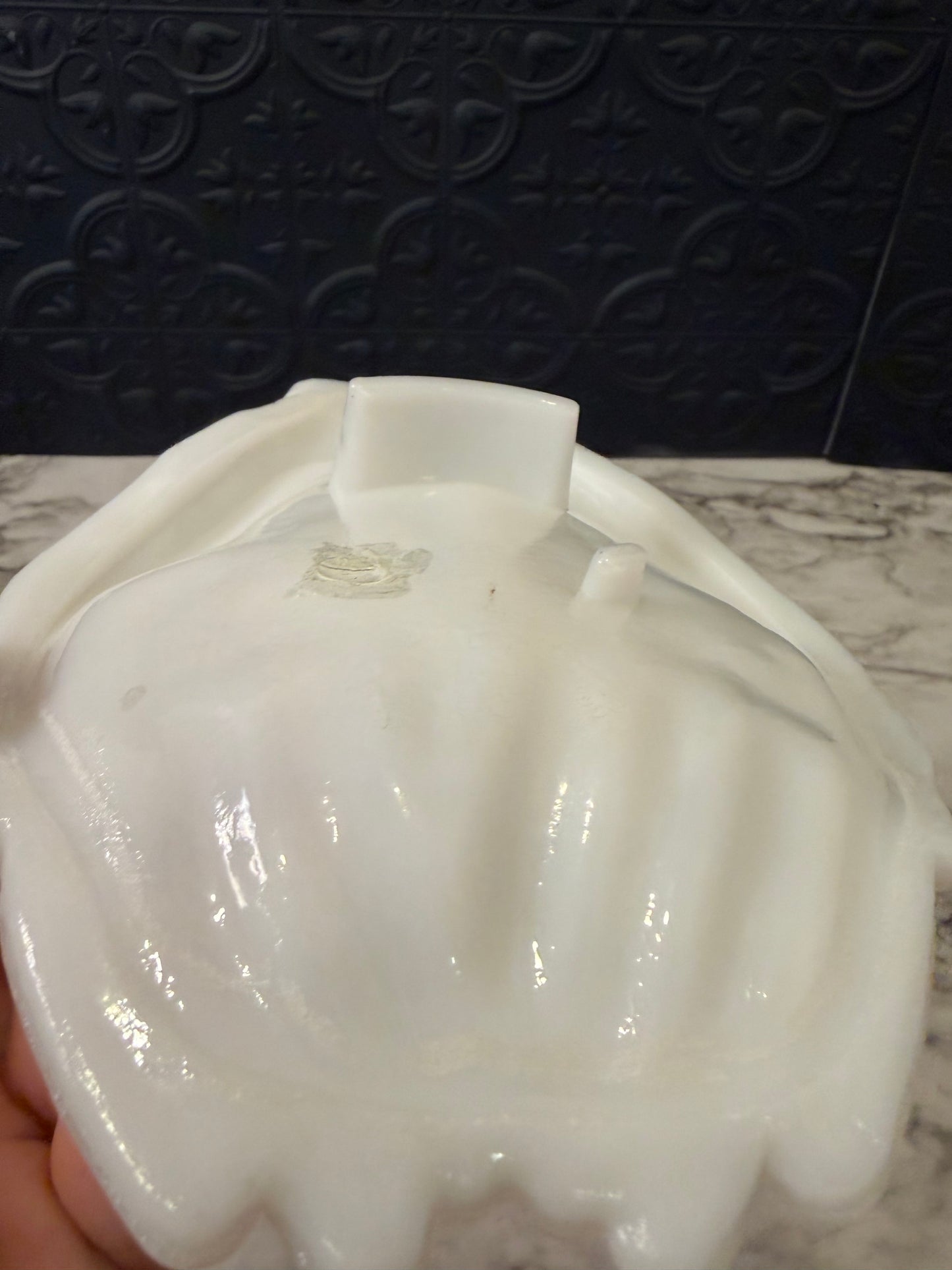 Milk Glass Hands Trinket Dish AS IS