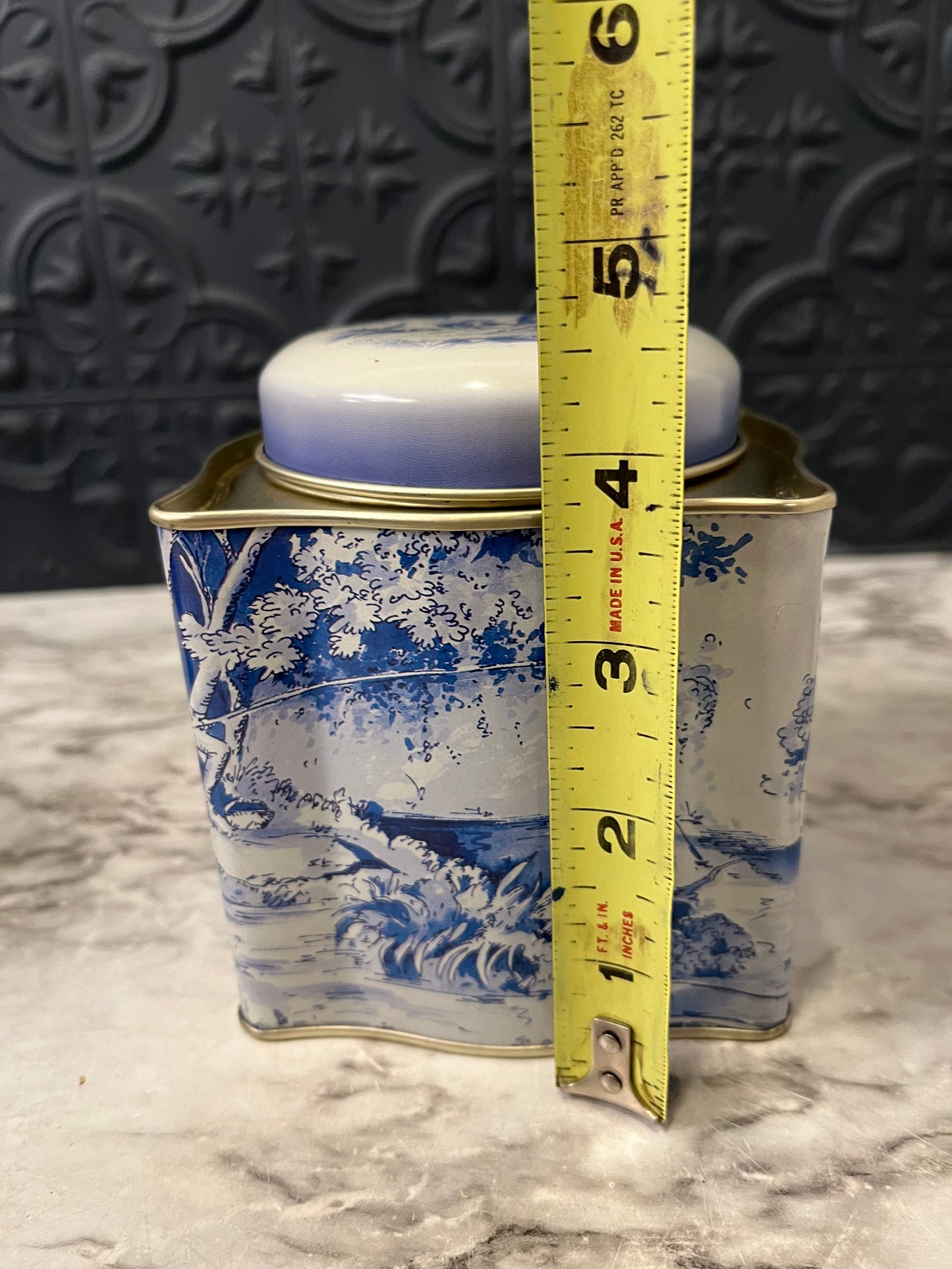 Vintage Blue and White Tin Landscape